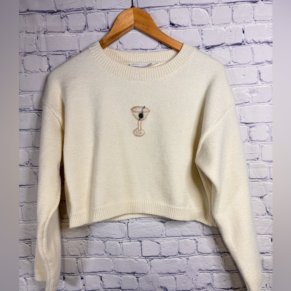 Altar'd State Cream Cropped Retro Whimsical Beaded Dirty Martini Sweater S